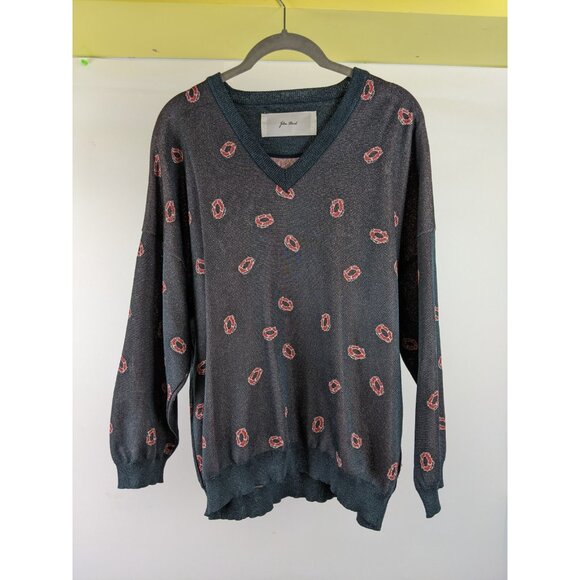 Julien David Japan Graphic Knit V Neck Shirt Men's Size Medium Sweater Casual